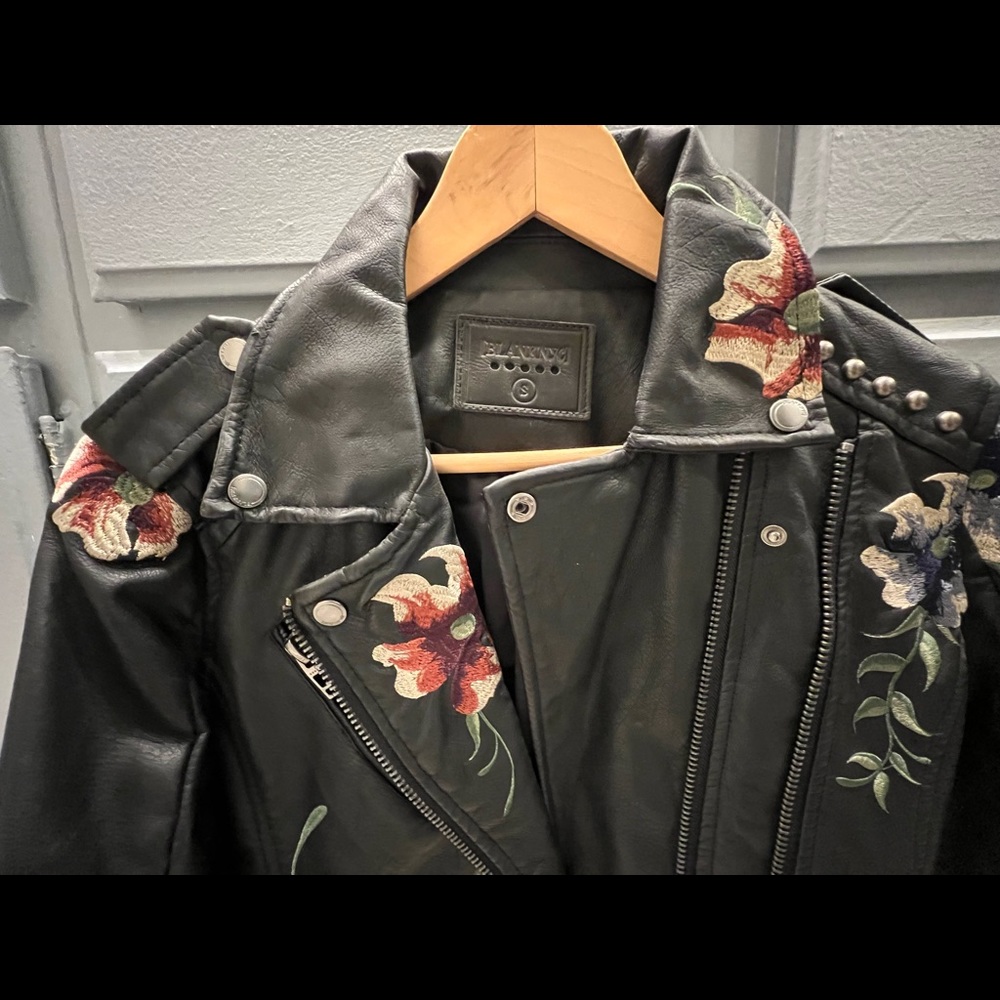 blank nyc leather jacket with flowers